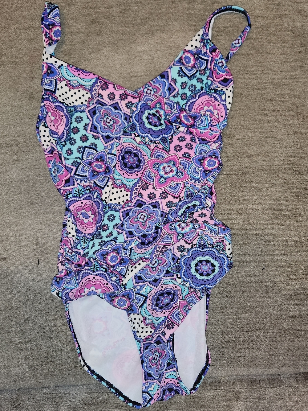 Spanx Love Your Asset Criss Cross One Piece Swimsuit Large Magenta Teal